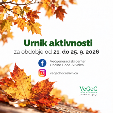 Urnik aktivnosti VeGeC OHS za obdobje od 21. do 25. 9. 2026